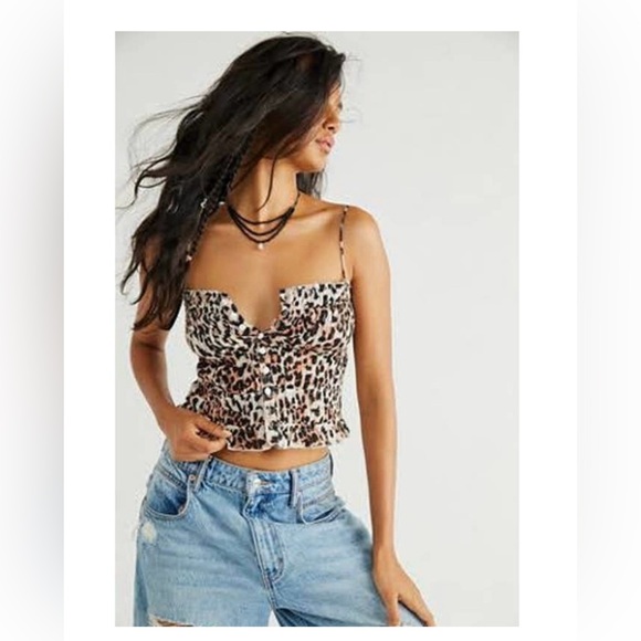 FREE PEOPLE ONE Shirt Womens Small Black White Printed Meridian Corset Top - Picture 1 of 5